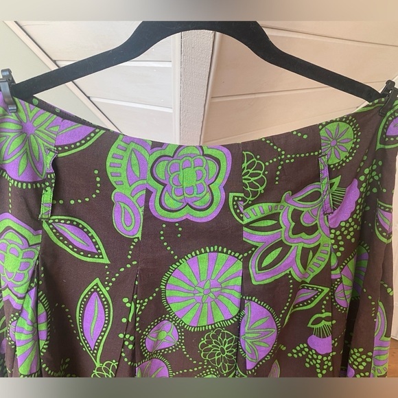 100% Cotton Bandolino A-line Skirt with Pleats Brown and Purple Green Size 12 - Picture 4 of 14